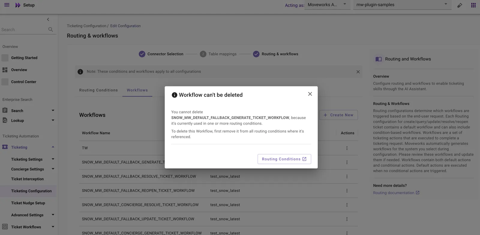 Workflow can't be deleted dialog