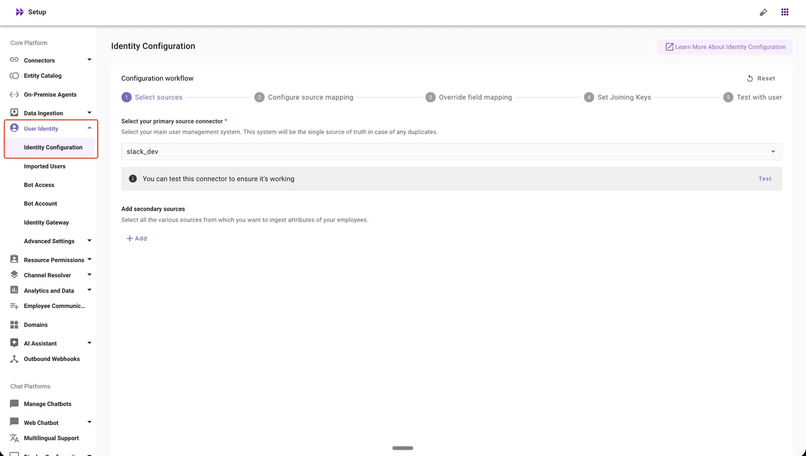 Navigate to Identity Configuration under User Identity