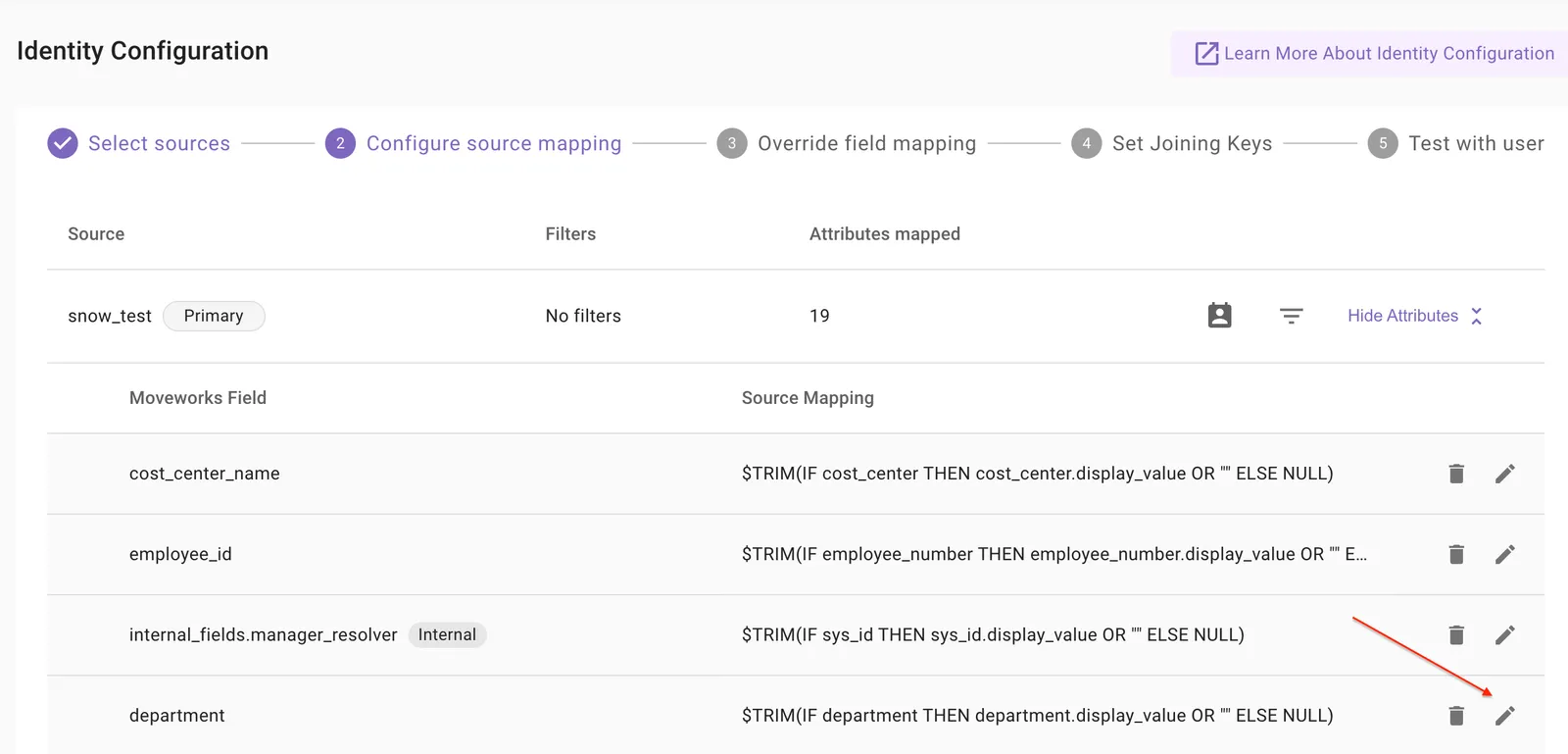 Edit control for testing an attribute mapping.