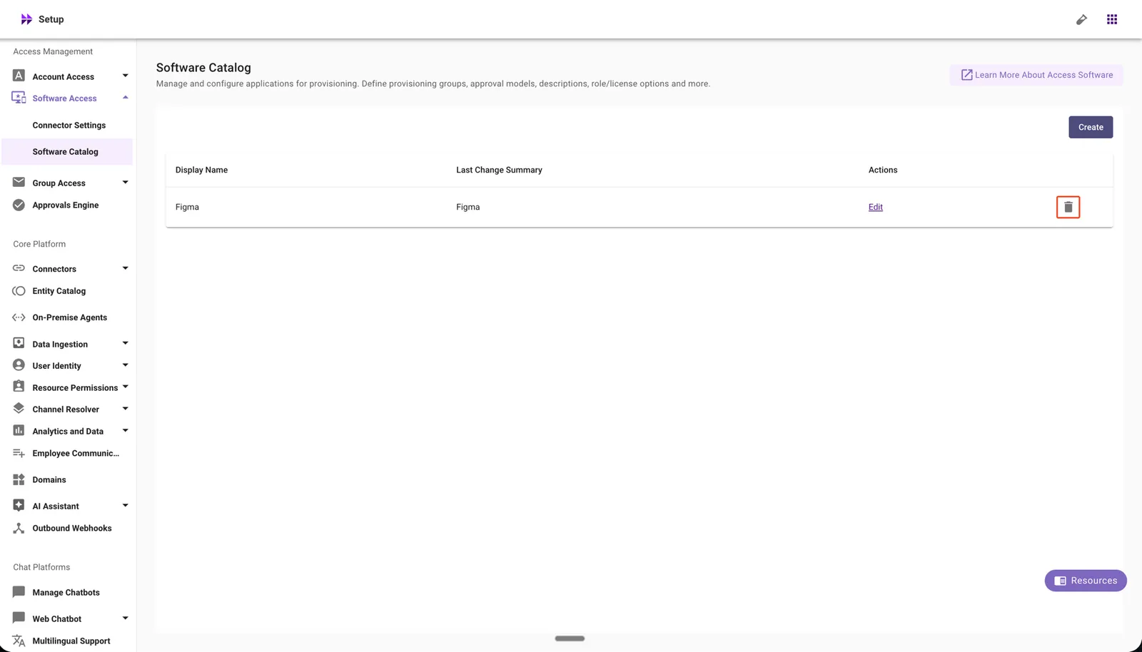 Click the delete icon next to the Software Catalog configuration