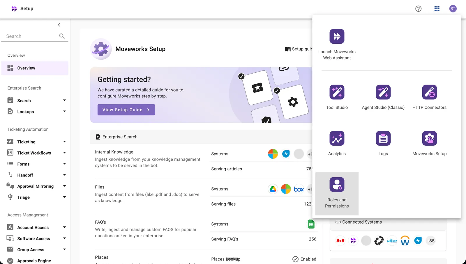 App switcher highlighting Roles and Permissions