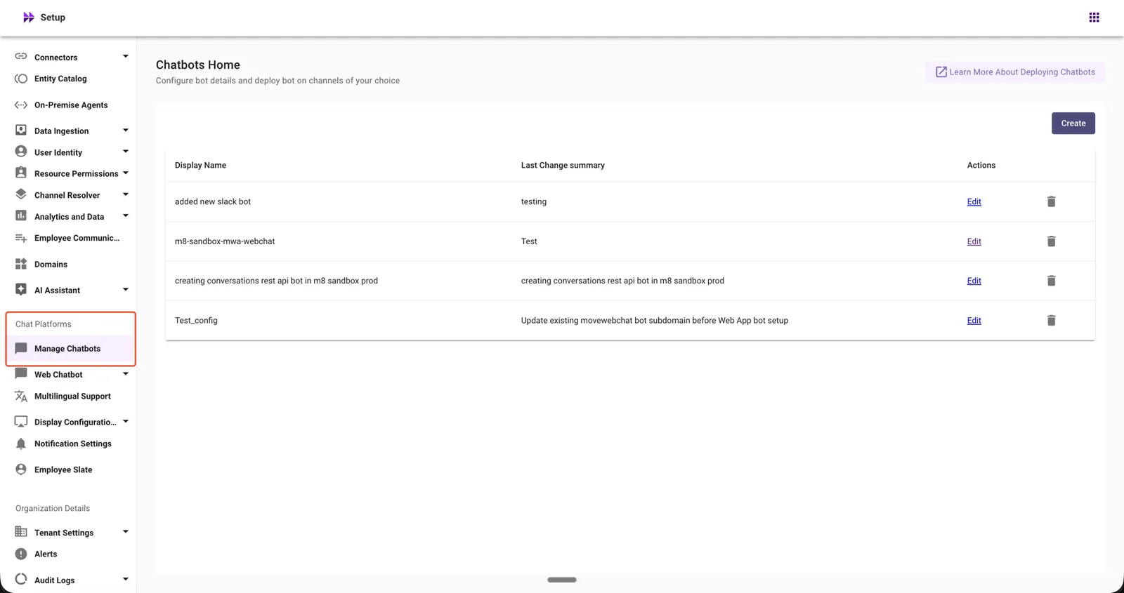 Navigate to Manage Chatbots under Chat Platforms