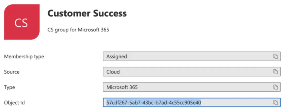 Azure group with object id