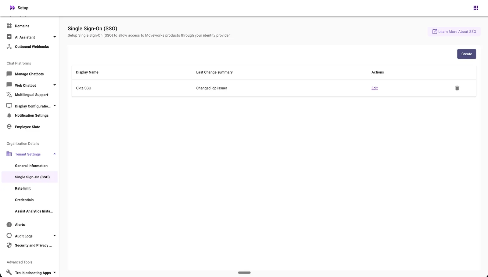 Single Sign-On (SSO) configuration in Tenant Settings