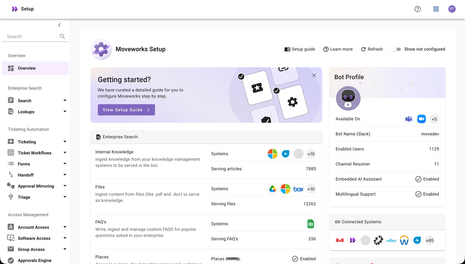 Moveworks Setup overview after login