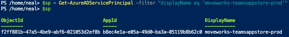 AzureAD service principal output in PowerShell
