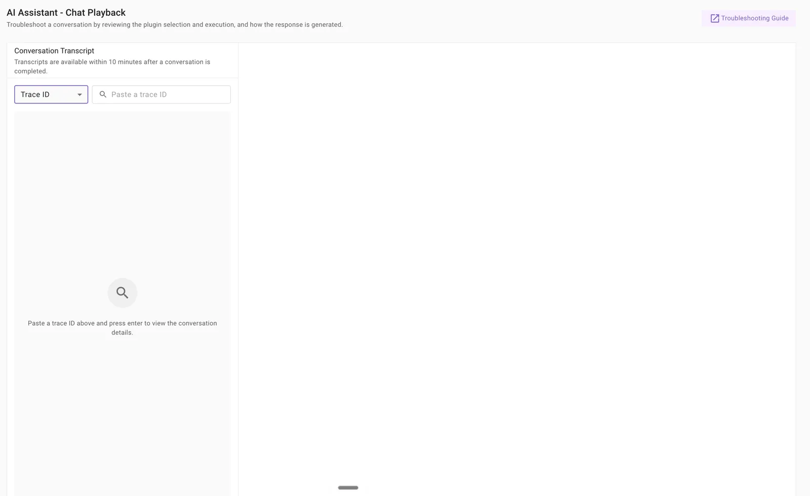 Chat Playback landing page with the lookup method dropdown set to Trace ID