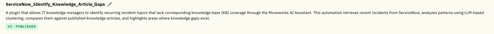 Plugin list entry showing a V2 PUBLISHED version badge below the plugin description.