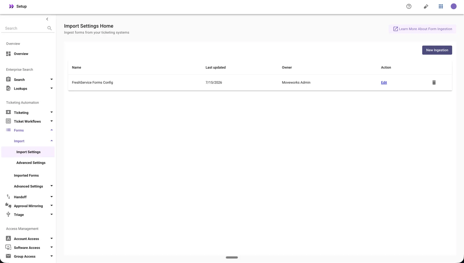 Form Ingestion Import Settings in Forms → Import