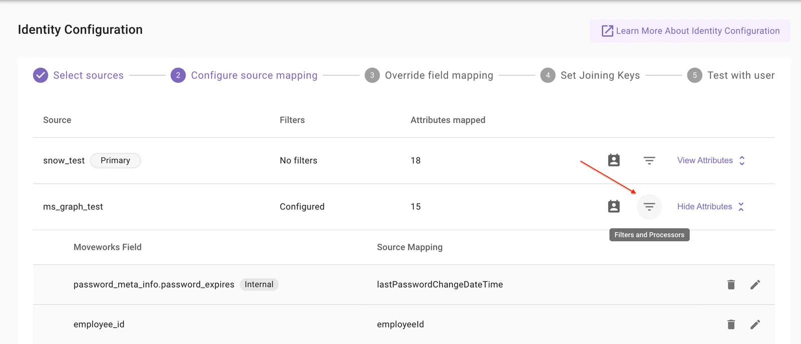 Filters and Processors tabs for a source.