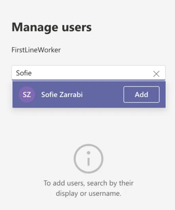 Manage Users page for the app setup policy